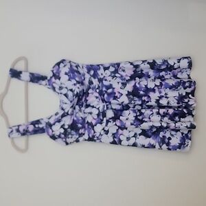 Tankini Swimsuit Purple, White & Black Floral Top Only 16W